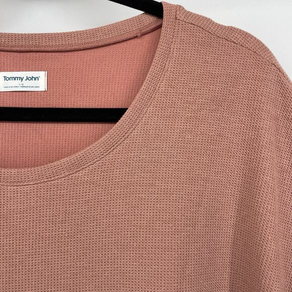 Tommy John Size Large Waffle Knit Sleep Top Short Sleeve Clay Pink Scoop Neck - Picture 2 of 7